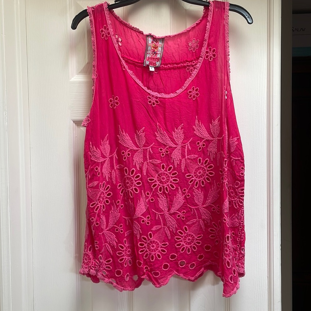 Johnny Was floral eyelet tank top.  Size Large.